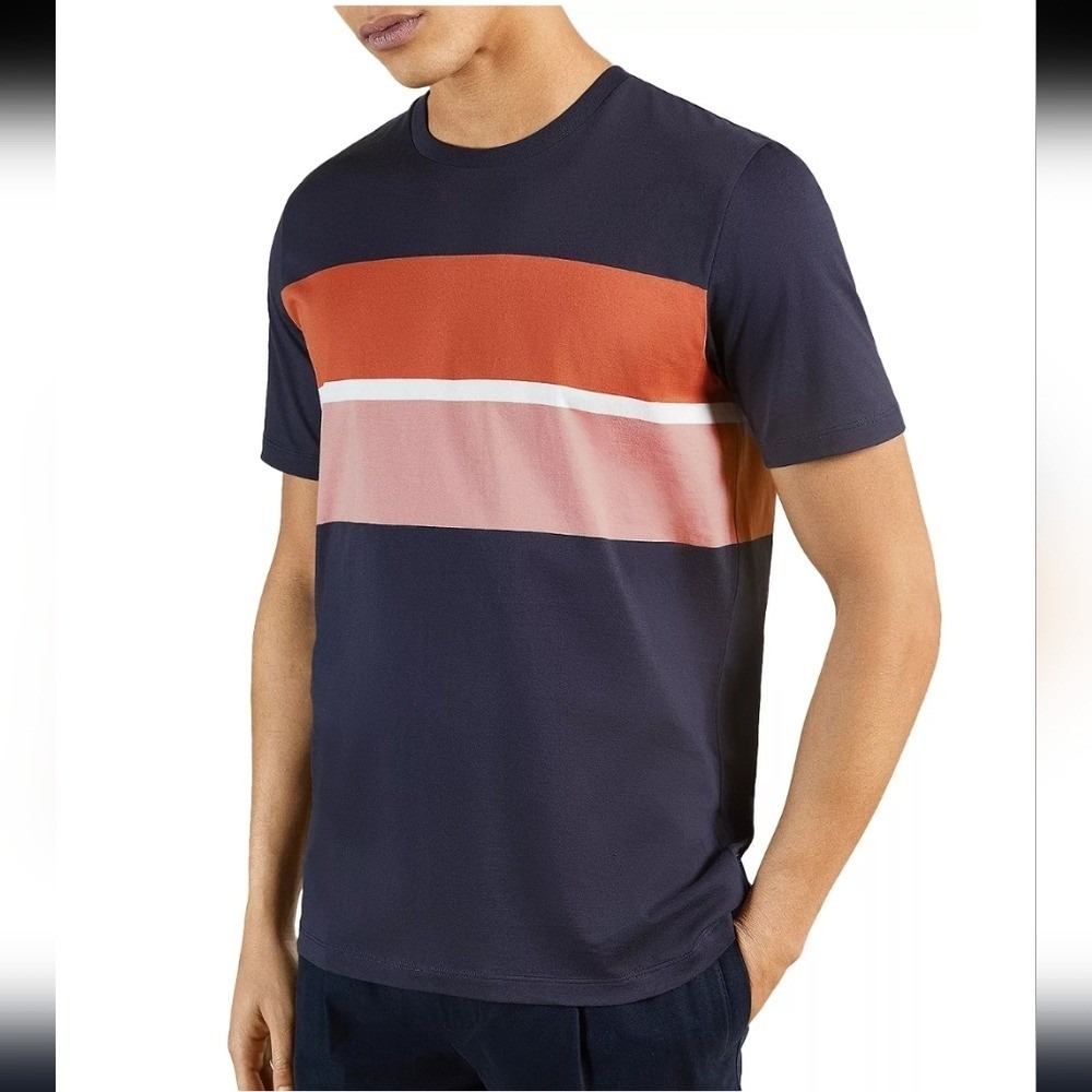 Ted Baker 4 London men color block stripe t-shirt Preppy Golf Casual